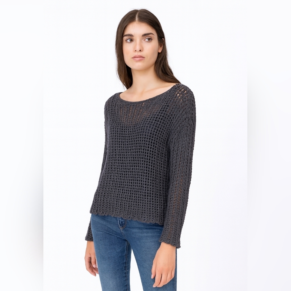Zadig & Voltaire Blue Gray Open Loose Knit Crochet Bateau Sweater Women's Small‎